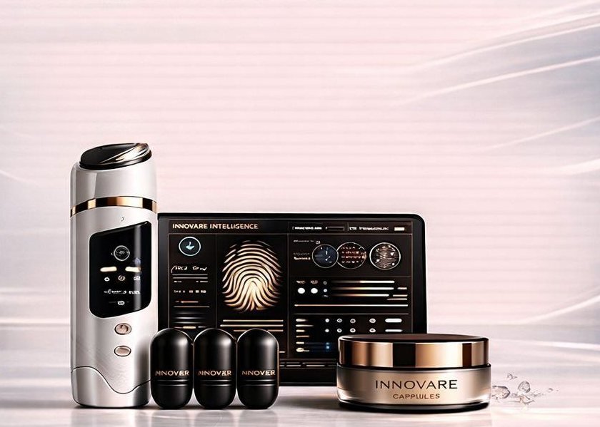 The Innovare Edition system: precision device, intelligent capsules and the Skin Intelligence Engine interface.