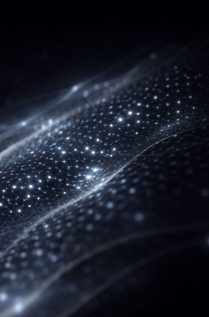 A luminous microscopic mesh of bio-reactive material.